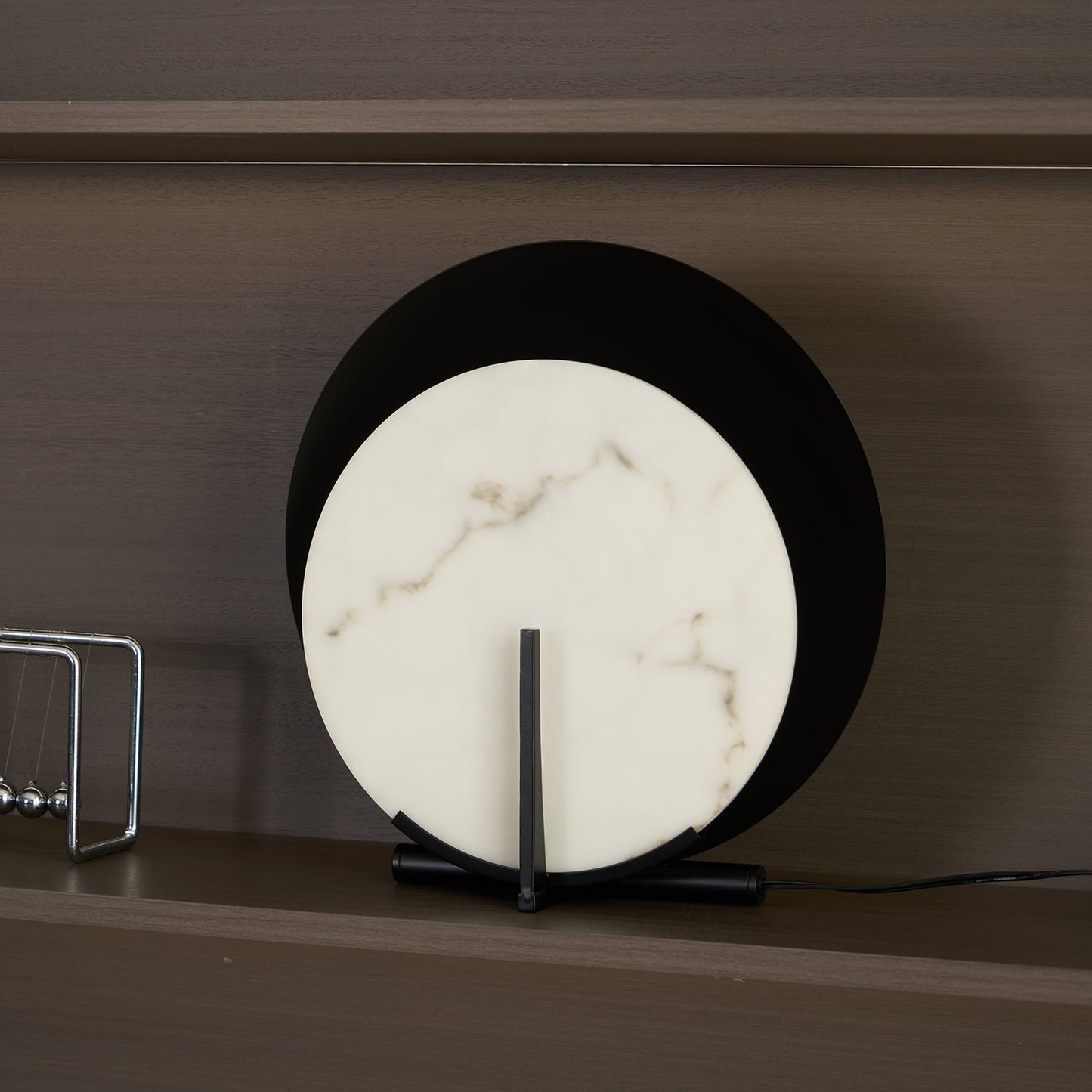Corbett Asteria Table Lamp | Vintage Carbon Steel & Alabaster | Black & White