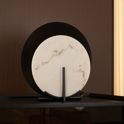 Corbett Asteria Table Lamp | Vintage Carbon Steel & Alabaster | Black & White