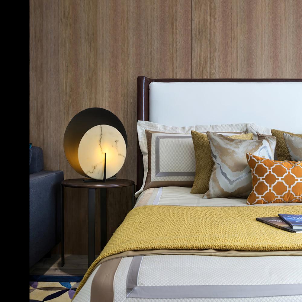 Corbett Asteria Table Lamp | Vintage Carbon Steel & Alabaster | Black & White