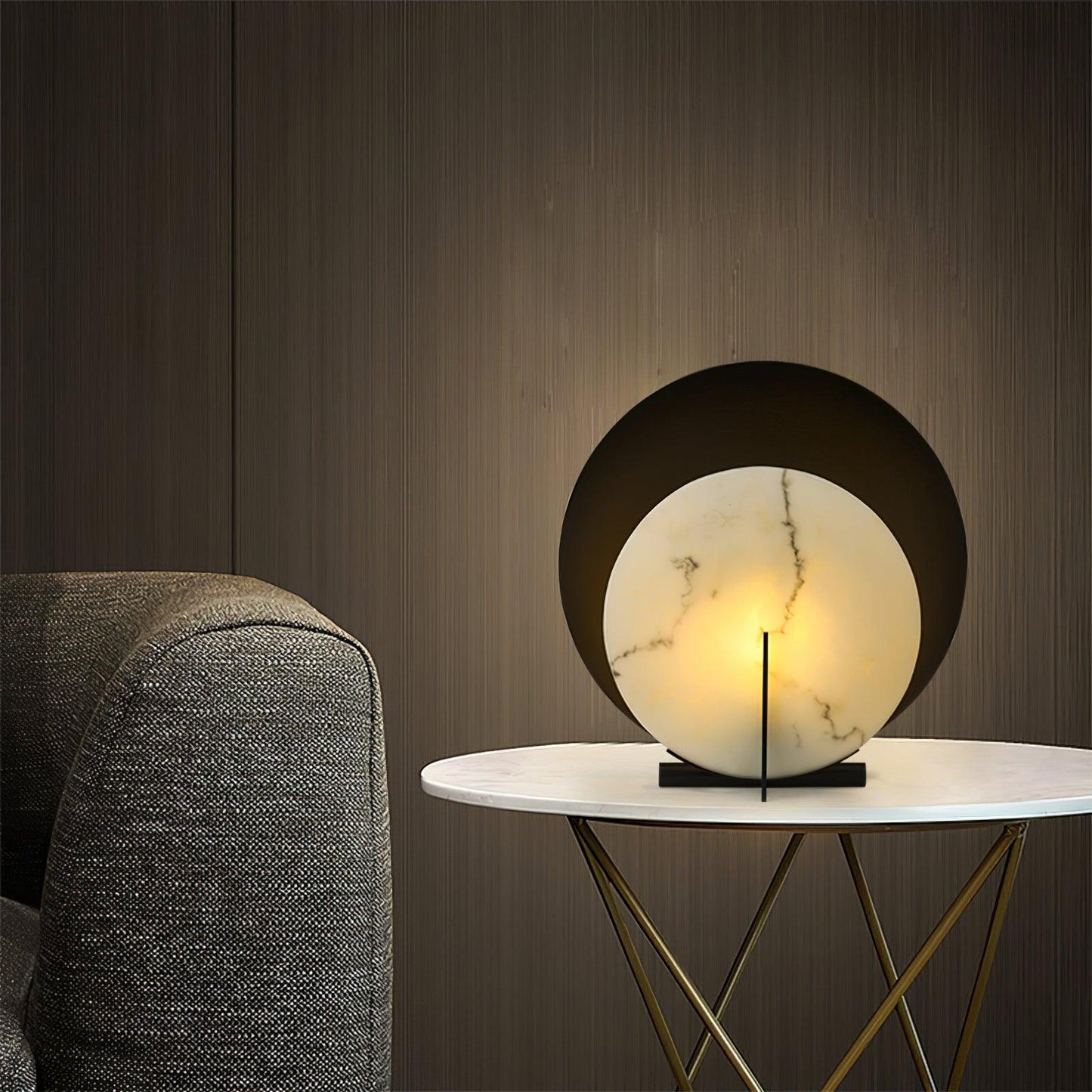 Corbett Asteria Table Lamp | Vintage Carbon Steel & Alabaster | Black & White