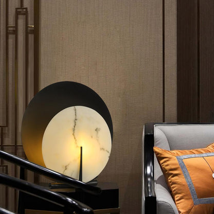 Corbett Asteria Table Lamp | Vintage Carbon Steel & Alabaster | Black & White