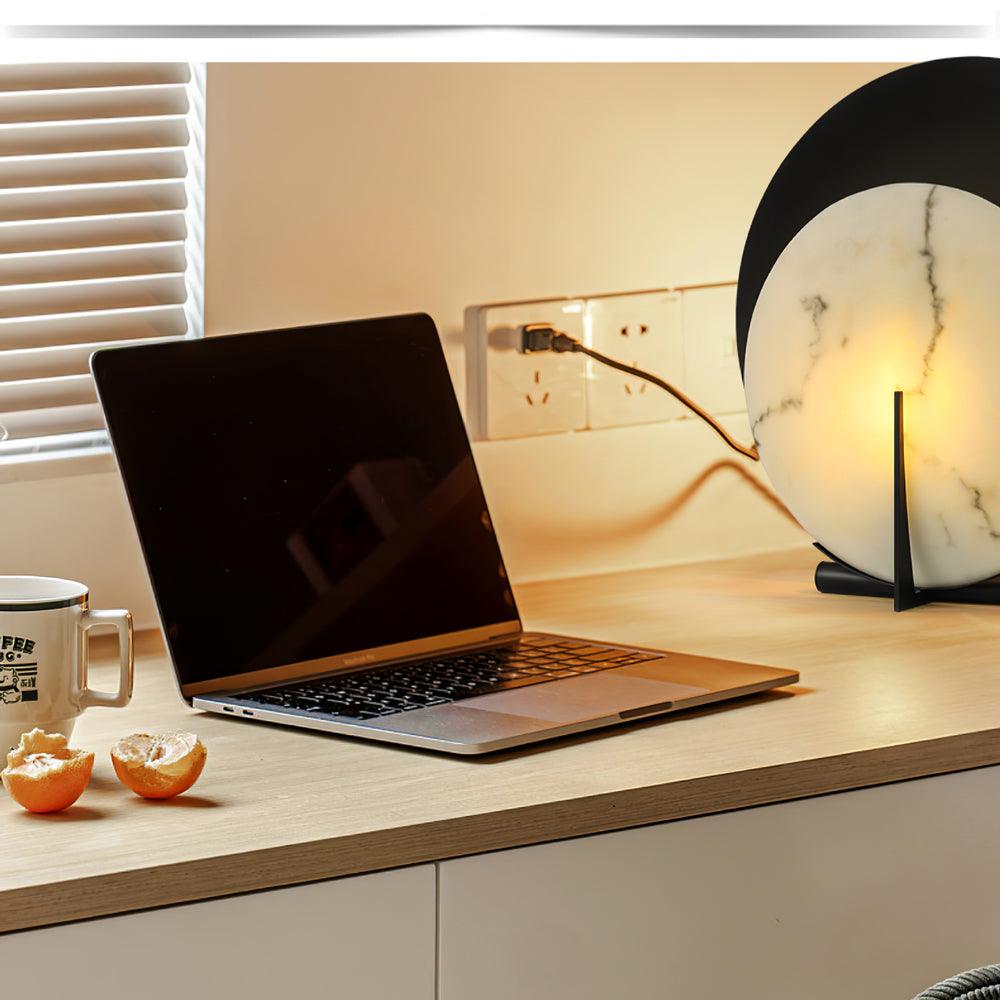 Corbett Asteria Table Lamp | Vintage Carbon Steel & Alabaster | Black & White