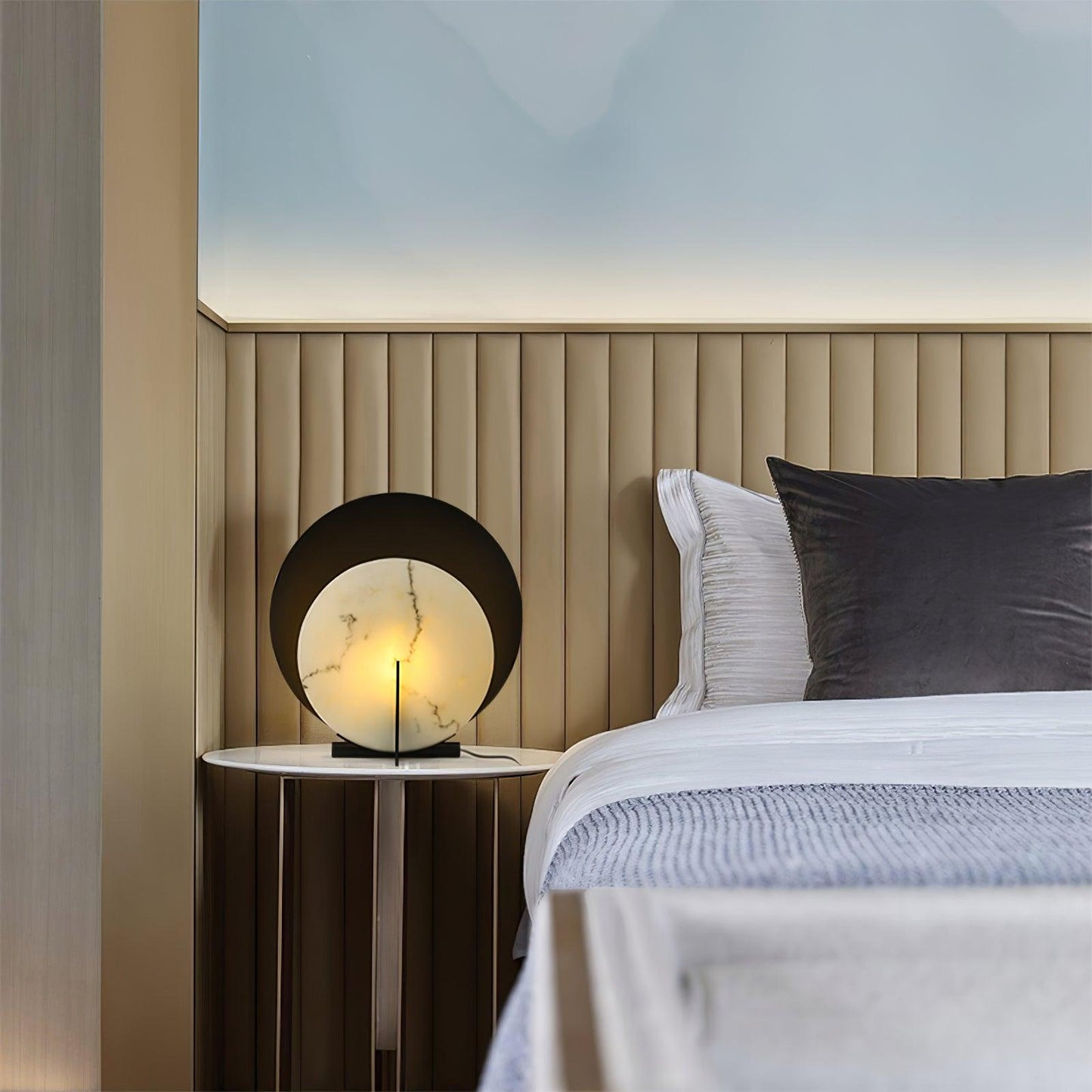 Corbett Asteria Table Lamp | Vintage Carbon Steel & Alabaster | Black & White