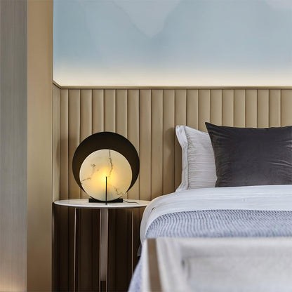 Corbett Asteria Table Lamp | Vintage Carbon Steel & Alabaster | Black & White