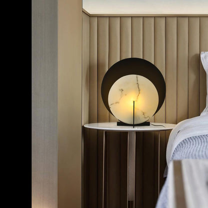 Corbett Asteria Table Lamp | Vintage Carbon Steel & Alabaster | Black & White