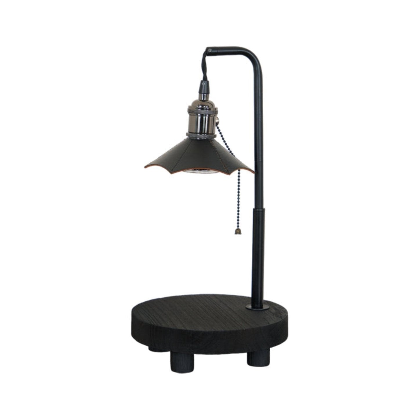 Cordero Wooden Stool Table Lamp | Wooden & Leather | Rose Gold or Black