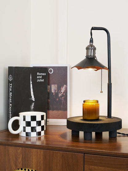 Cordero Wooden Stool Table Lamp | Wooden & Leather | Rose Gold or Black