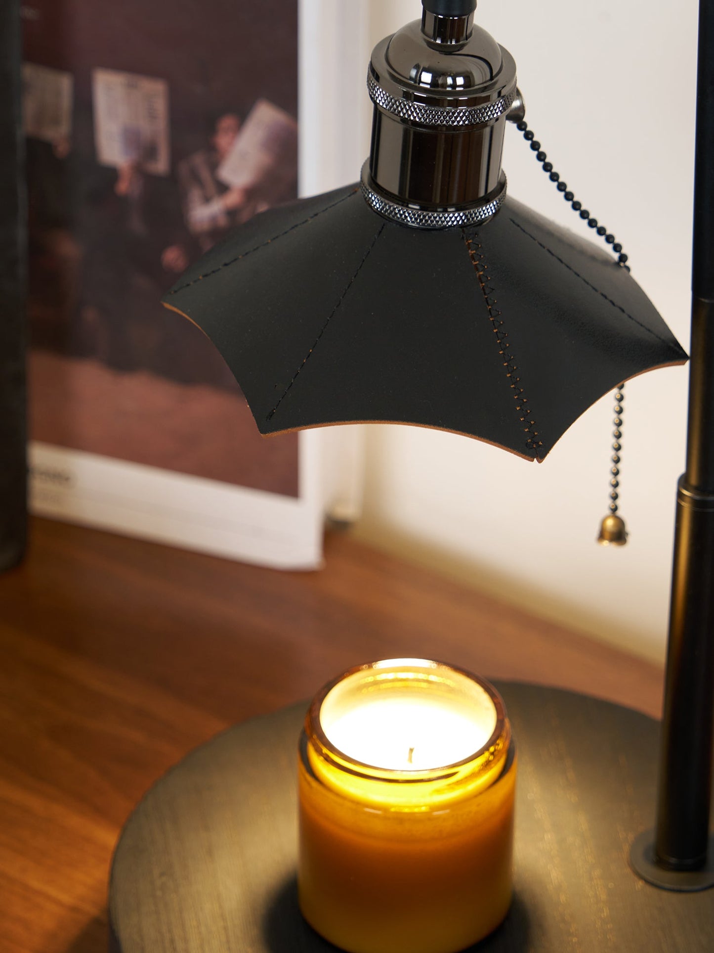 Cordero Wooden Stool Table Lamp | Wooden & Leather | Rose Gold or Black