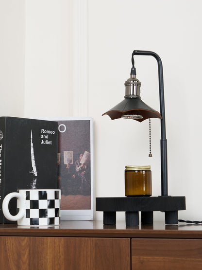 Cordero Wooden Stool Table Lamp | Wooden & Leather | Rose Gold or Black