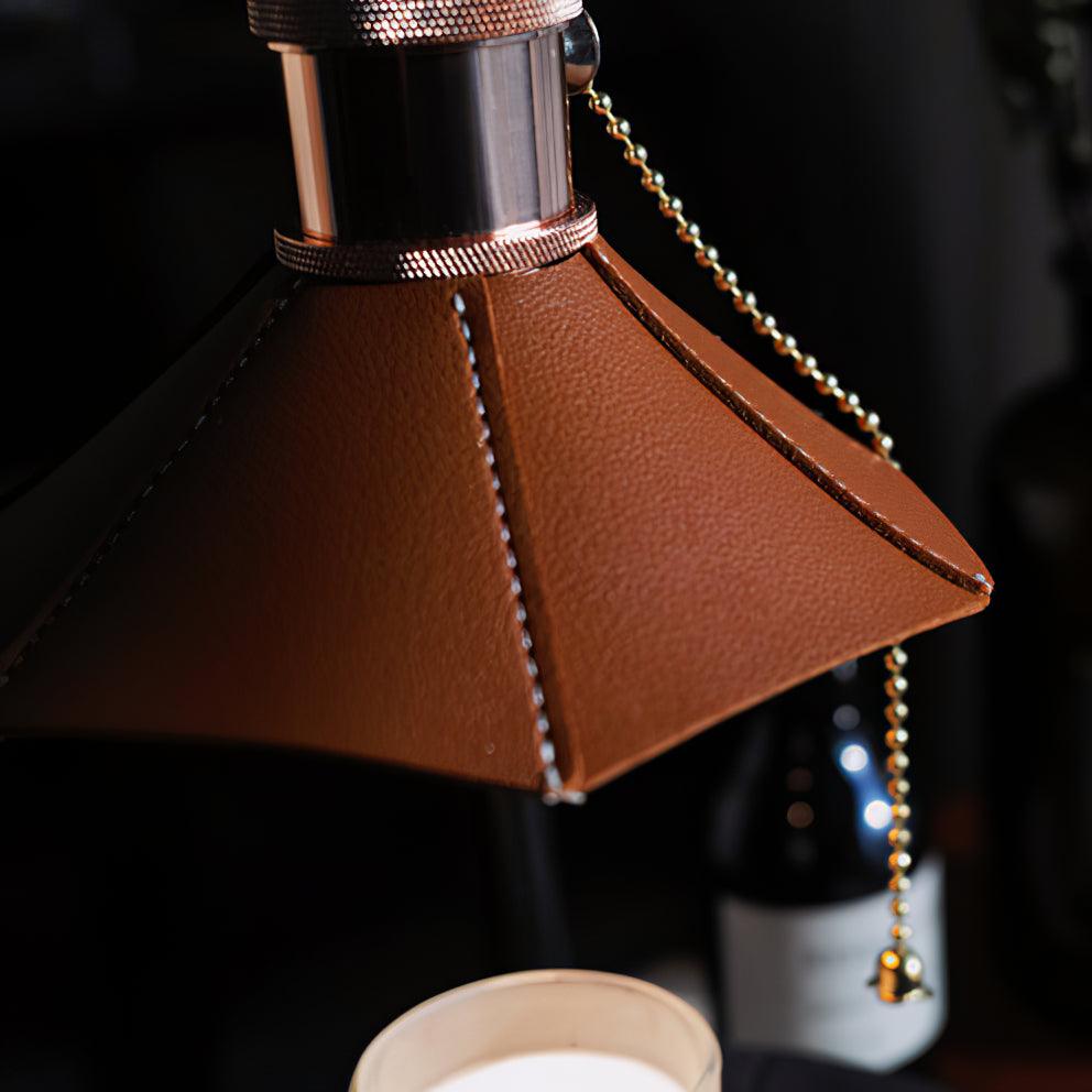 Cordero Wooden Stool Table Lamp | Wooden & Leather | Rose Gold or Black