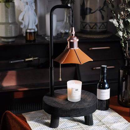 Cordero Wooden Stool Table Lamp | Wooden & Leather | Rose Gold or Black