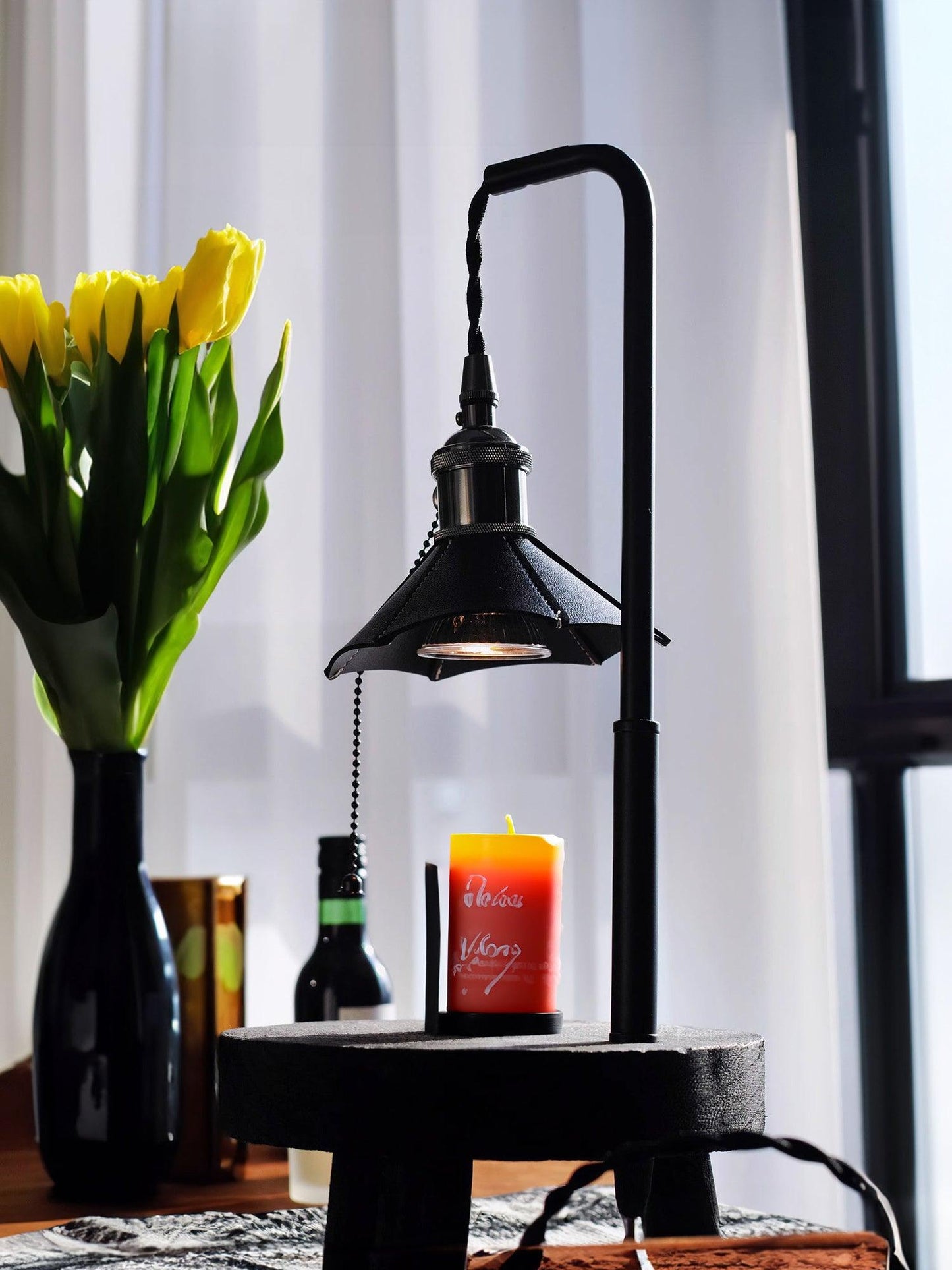 Cordero Wooden Stool Table Lamp | Wooden & Leather | Rose Gold or Black