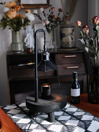 Cordero Wooden Stool Table Lamp | Wooden & Leather | Rose Gold or Black