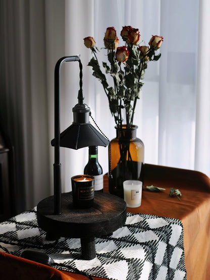 Cordero Wooden Stool Table Lamp | Wooden & Leather | Rose Gold or Black