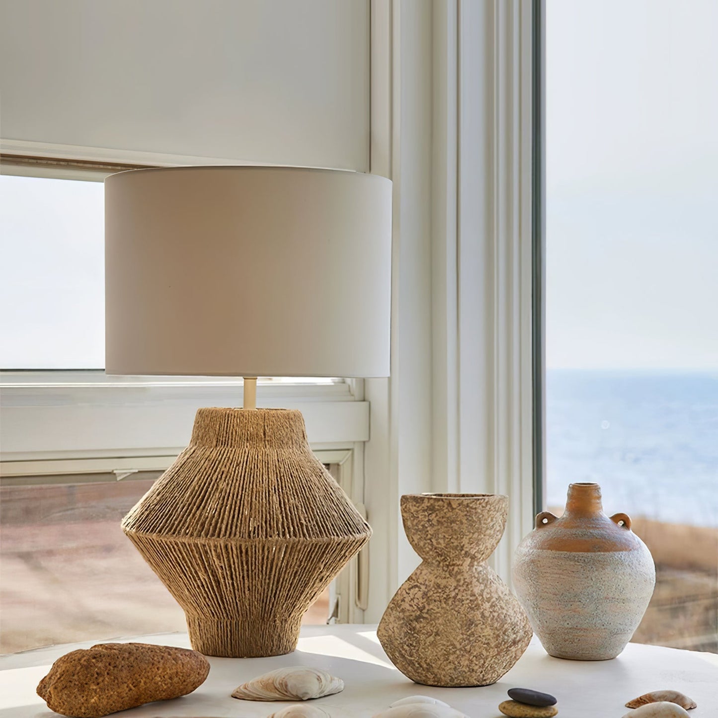 Cordis Loom Table Lamp | Hemp Rope & Fabric | White Shade