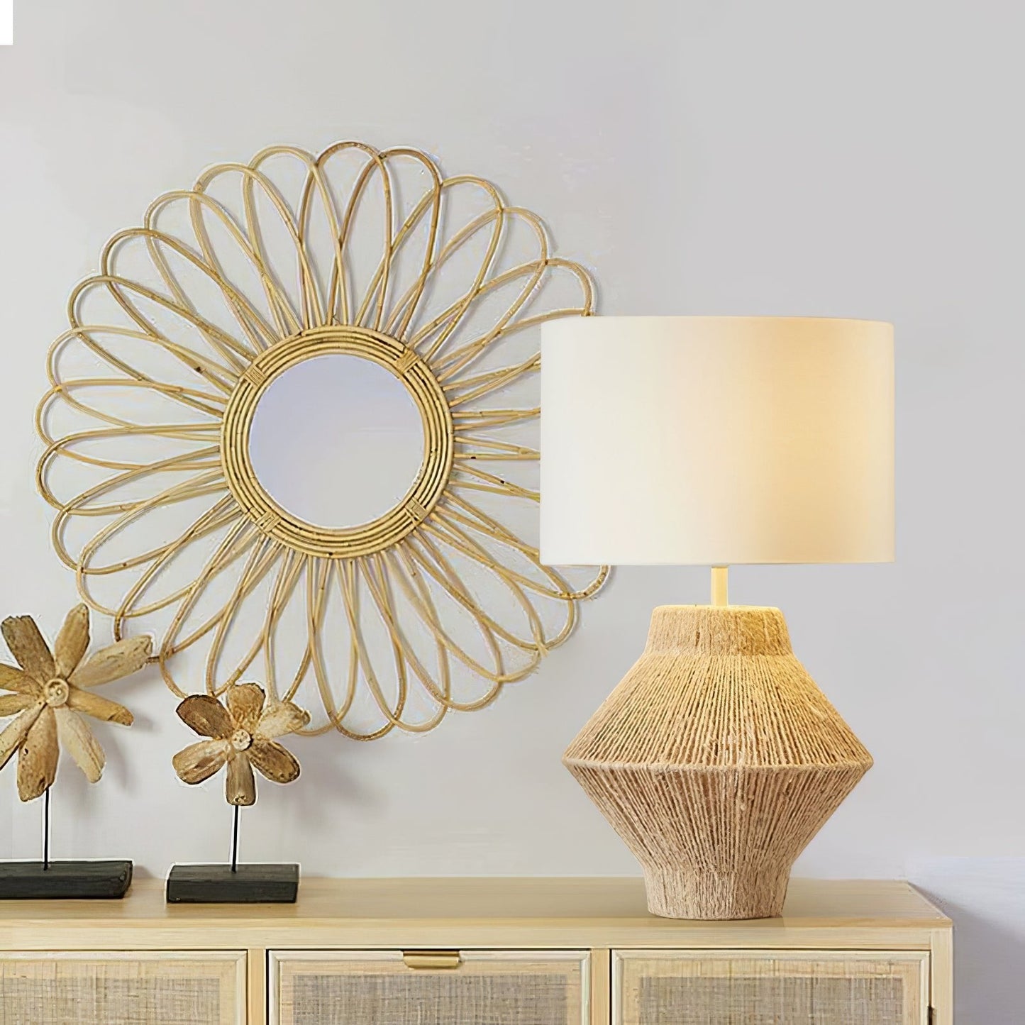 Cordis Loom Table Lamp | Hemp Rope & Fabric | White Shade