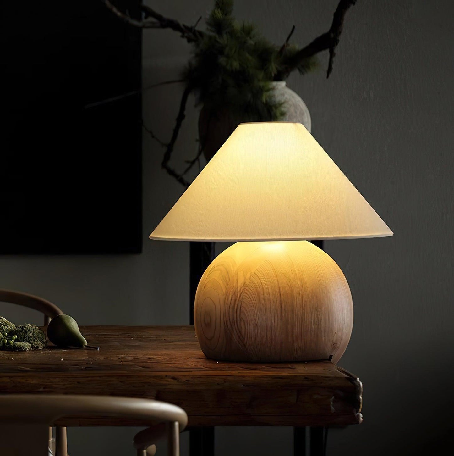 Corner Log Table Lamp | Hand-Polished Solid Wood | Walnut Color