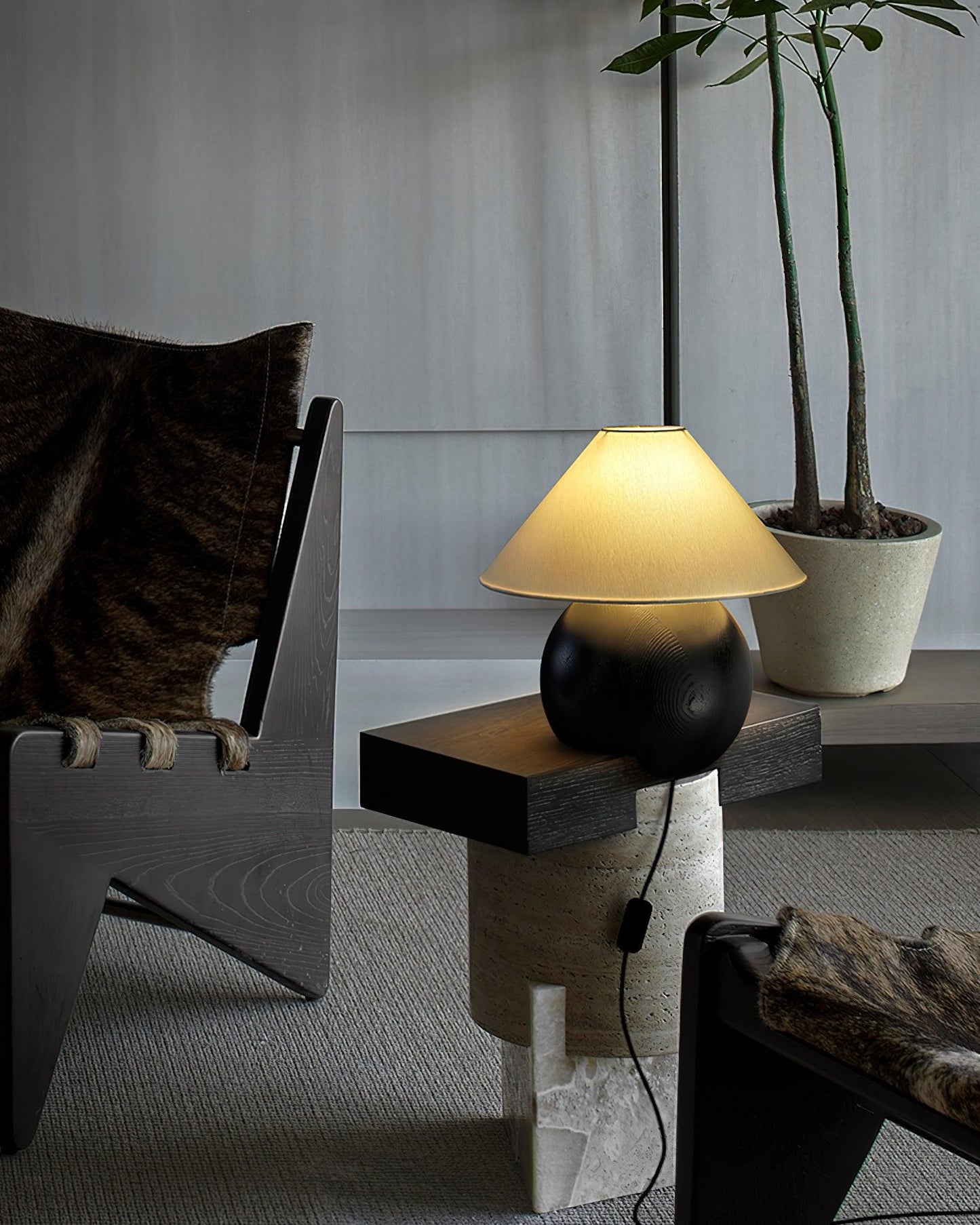 Corner Log Table Lamp | Hand-Polished Solid Wood | Walnut Color