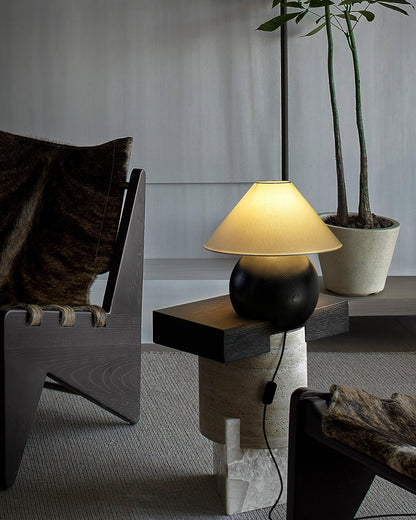 Corner Log Table Lamp | Hand-Polished Solid Wood | Walnut Color