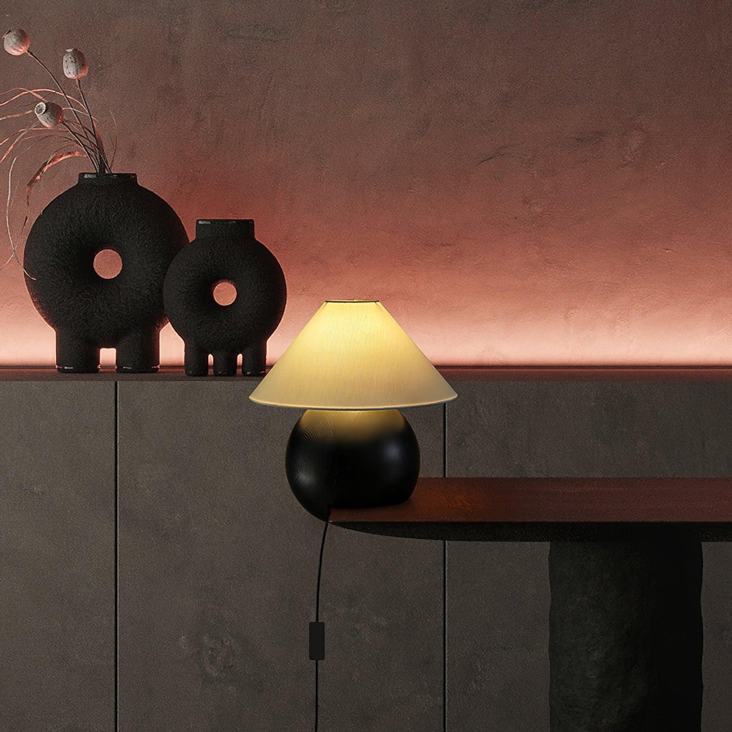 Corner Log Table Lamp | Hand-Polished Solid Wood | Walnut Color