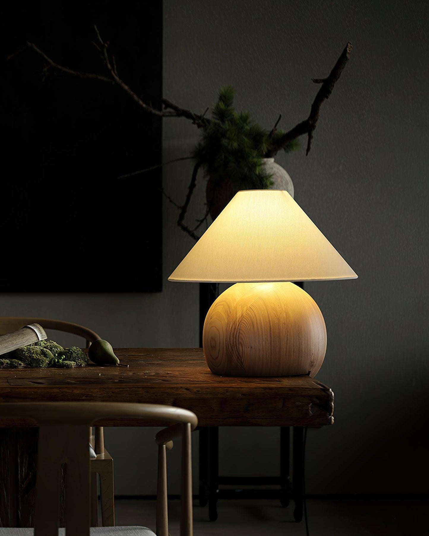 Corner Log Table Lamp | Hand-Polished Solid Wood | Walnut Color