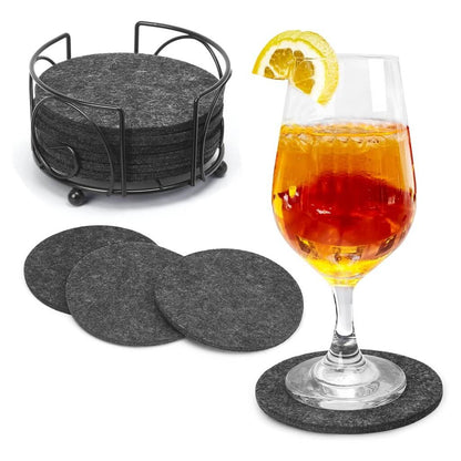Felt Coaster Set | Non-Slip Design | 10 Pieces with Holder