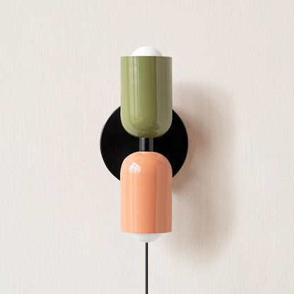 Wall-Mounted Double Plug-In Lamp | Metal | Black & Multi-Color Shades
