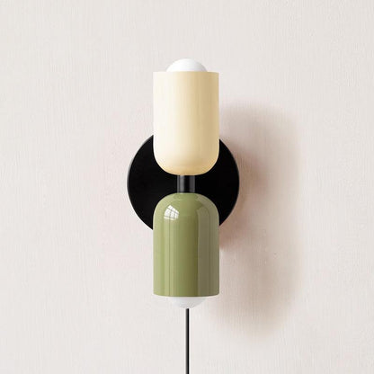 Wall-Mounted Double Plug-In Lamp | Metal | Black & Multi-Color Shades