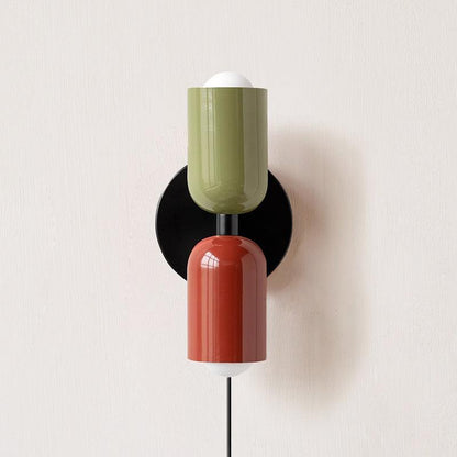 Wall-Mounted Double Plug-In Lamp | Metal | Black & Multi-Color Shades