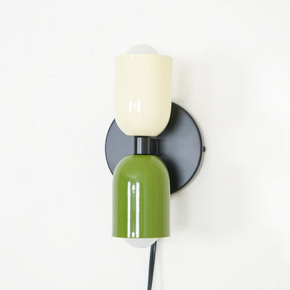 Wall-Mounted Double Plug-In Lamp | Metal | Black & Multi-Color Shades