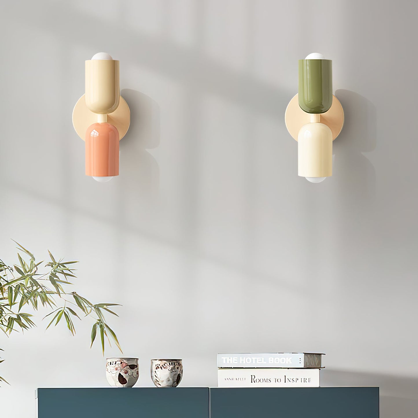 Wall-Mounted Double Plug-In Lamp | Metal | Black & Multi-Color Shades
