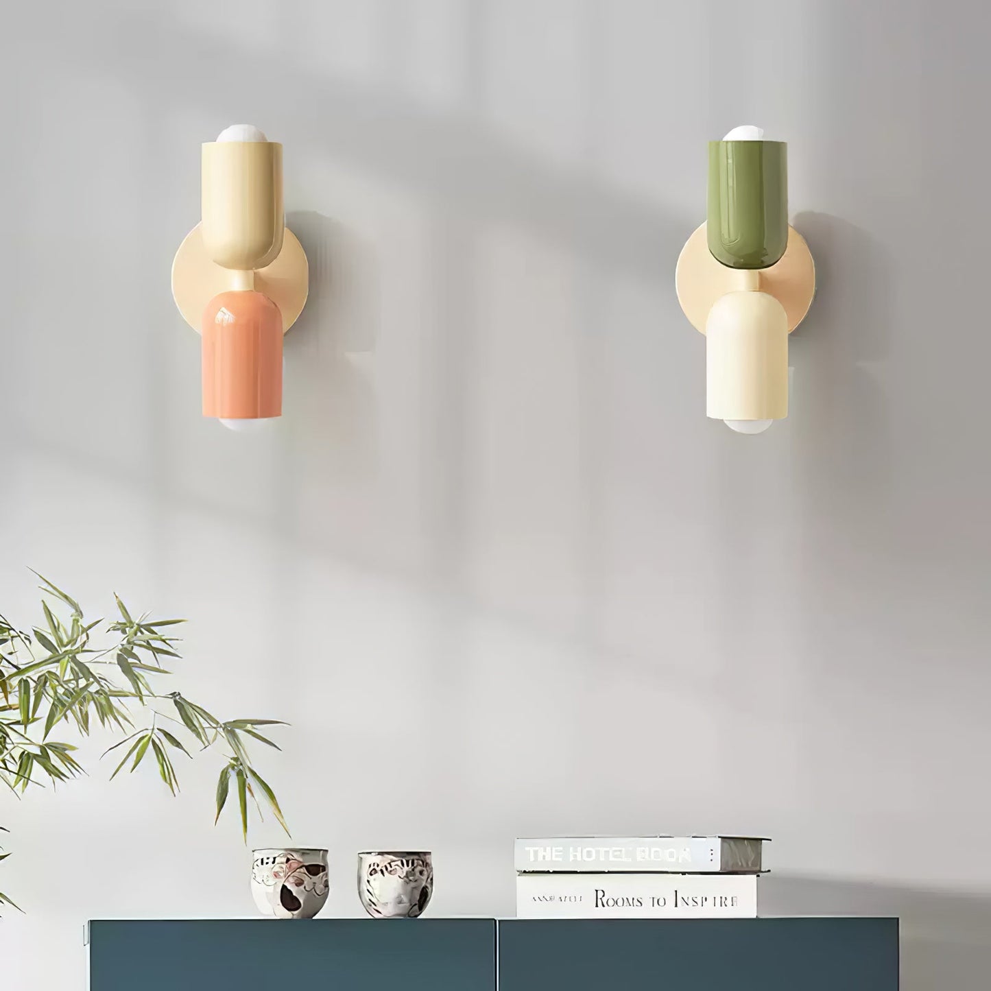 Wall-Mounted Double Plug-In Lamp | Metal | Black & Multi-Color Shades