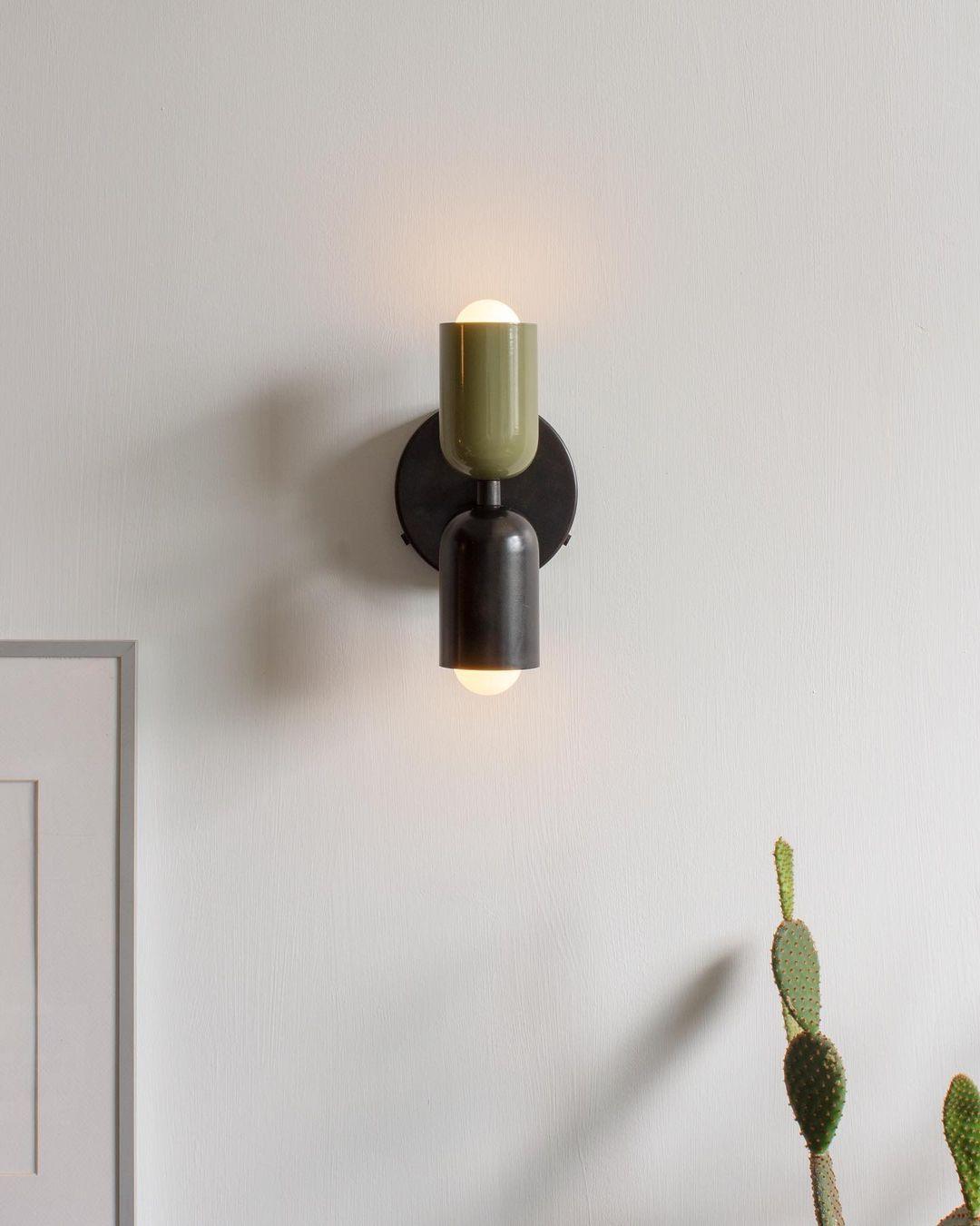 Wall-Mounted Double Plug-In Lamp | Metal | Black & Multi-Color Shades