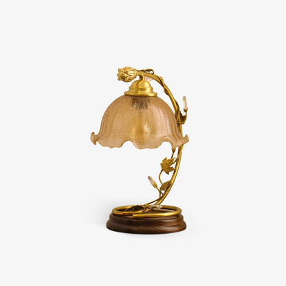 Cracked Glass Brass Table Lamp | Glass, Brass, Ash Wood | Brown