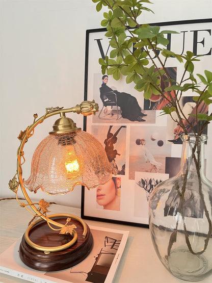 Cracked Glass Brass Table Lamp | Glass, Brass, Ash Wood | Brown