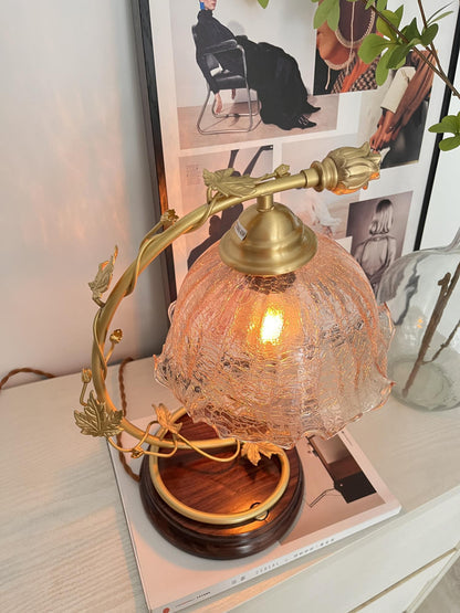 Cracked Glass Brass Table Lamp | Glass, Brass, Ash Wood | Brown