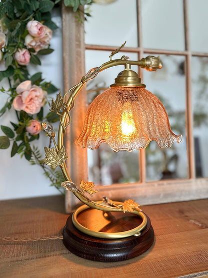 Cracked Glass Brass Table Lamp | Glass, Brass, Ash Wood | Brown