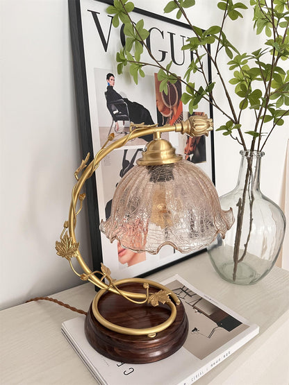 Cracked Glass Brass Table Lamp | Glass, Brass, Ash Wood | Brown
