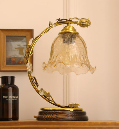 Cracked Glass Brass Table Lamp | Glass, Brass, Ash Wood | Brown