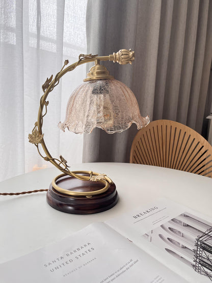 Cracked Glass Brass Table Lamp | Glass, Brass, Ash Wood | Brown