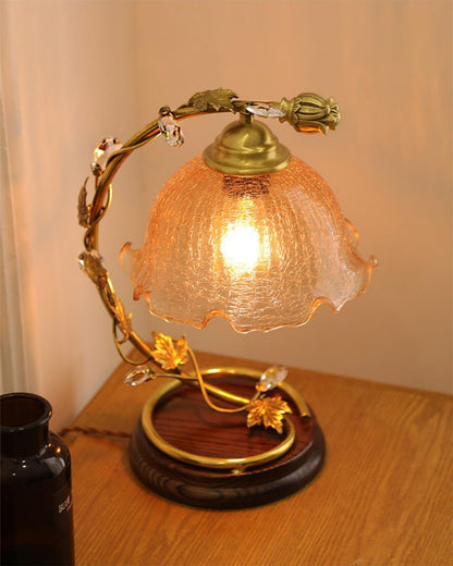 Cracked Glass Brass Table Lamp | Glass, Brass, Ash Wood | Brown