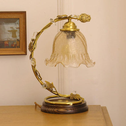 Cracked Glass Brass Table Lamp | Glass, Brass, Ash Wood | Brown
