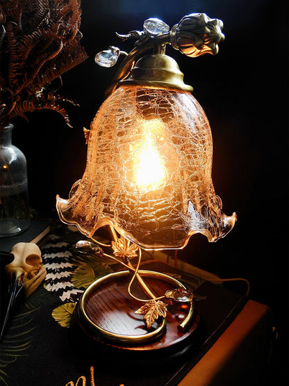 Cracked Glass Brass Table Lamp | Glass, Brass, Ash Wood | Brown