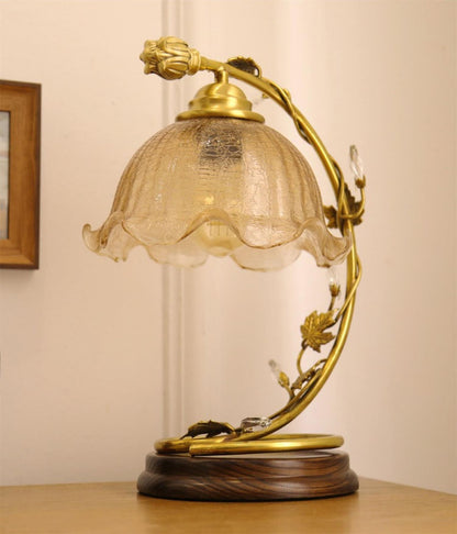 Cracked Glass Brass Table Lamp | Glass, Brass, Ash Wood | Brown