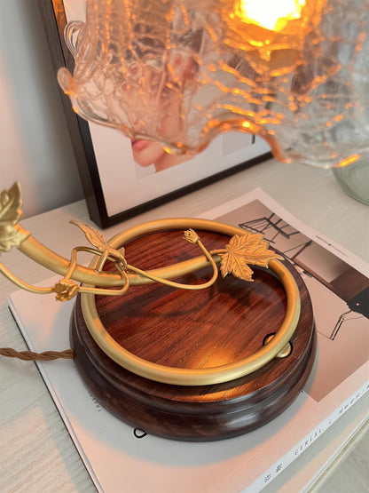 Cracked Glass Brass Table Lamp | Glass, Brass, Ash Wood | Brown