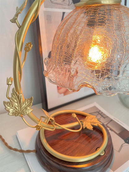 Cracked Glass Brass Table Lamp | Glass, Brass, Ash Wood | Brown