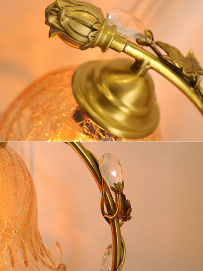 Cracked Glass Brass Table Lamp | Glass, Brass, Ash Wood | Brown