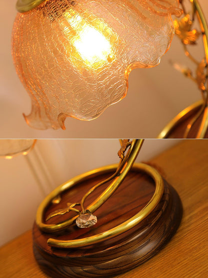 Cracked Glass Brass Table Lamp | Glass, Brass, Ash Wood | Brown