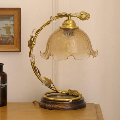 Cracked Glass Brass Table Lamp | Glass, Brass, Ash Wood | Brown