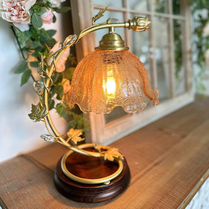 Cracked Glass Brass Table Lamp | Glass, Brass, Ash Wood | Brown
